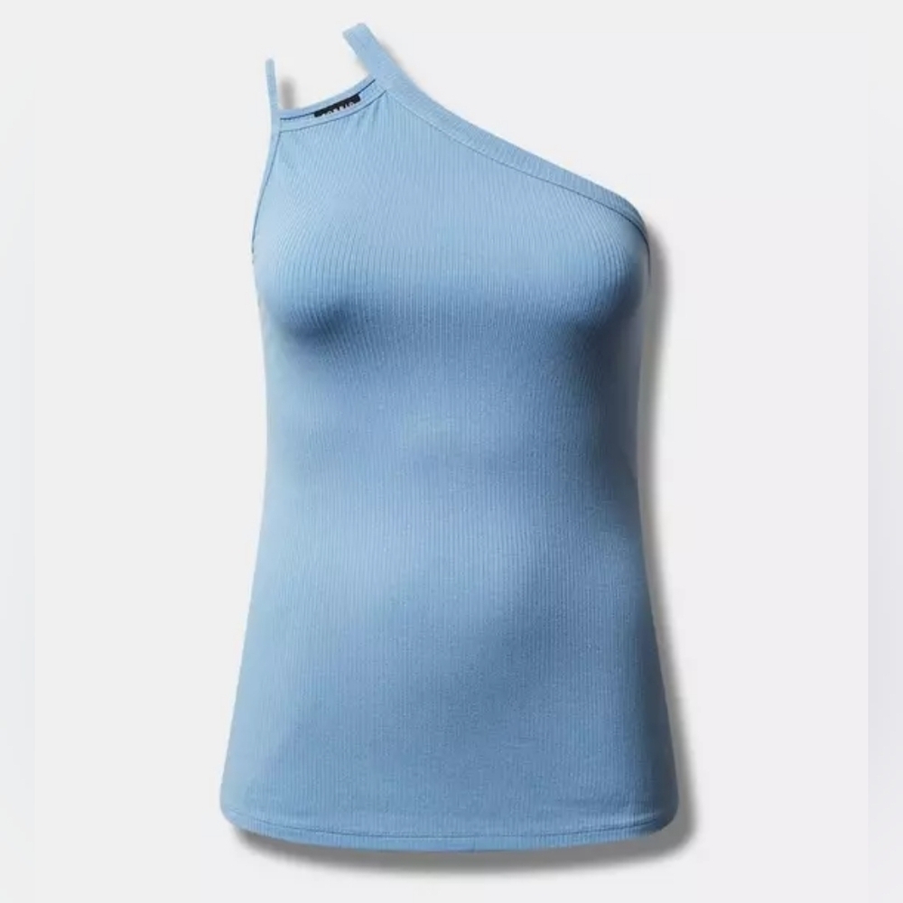 Tory Blue Ribbed One Shoulder Tank - Picture 5 of 12